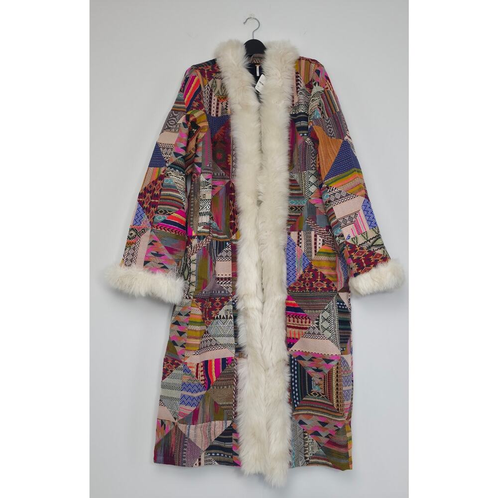 Free People Caravan Patchwork Shearling Trim Coat Sz M NWT - Picture 2 of 11